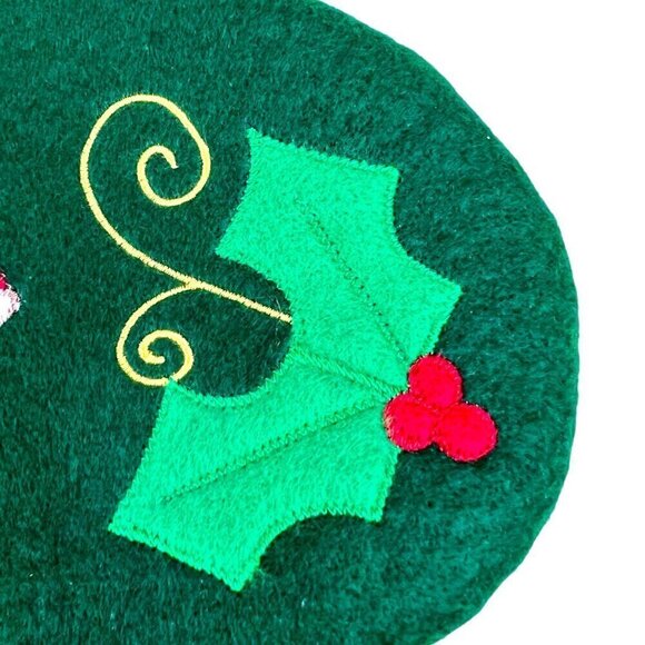 Santa Claus Green Velour Christmas Holiday Stocking Embroidered Applique 16" - Picture 4 of 9